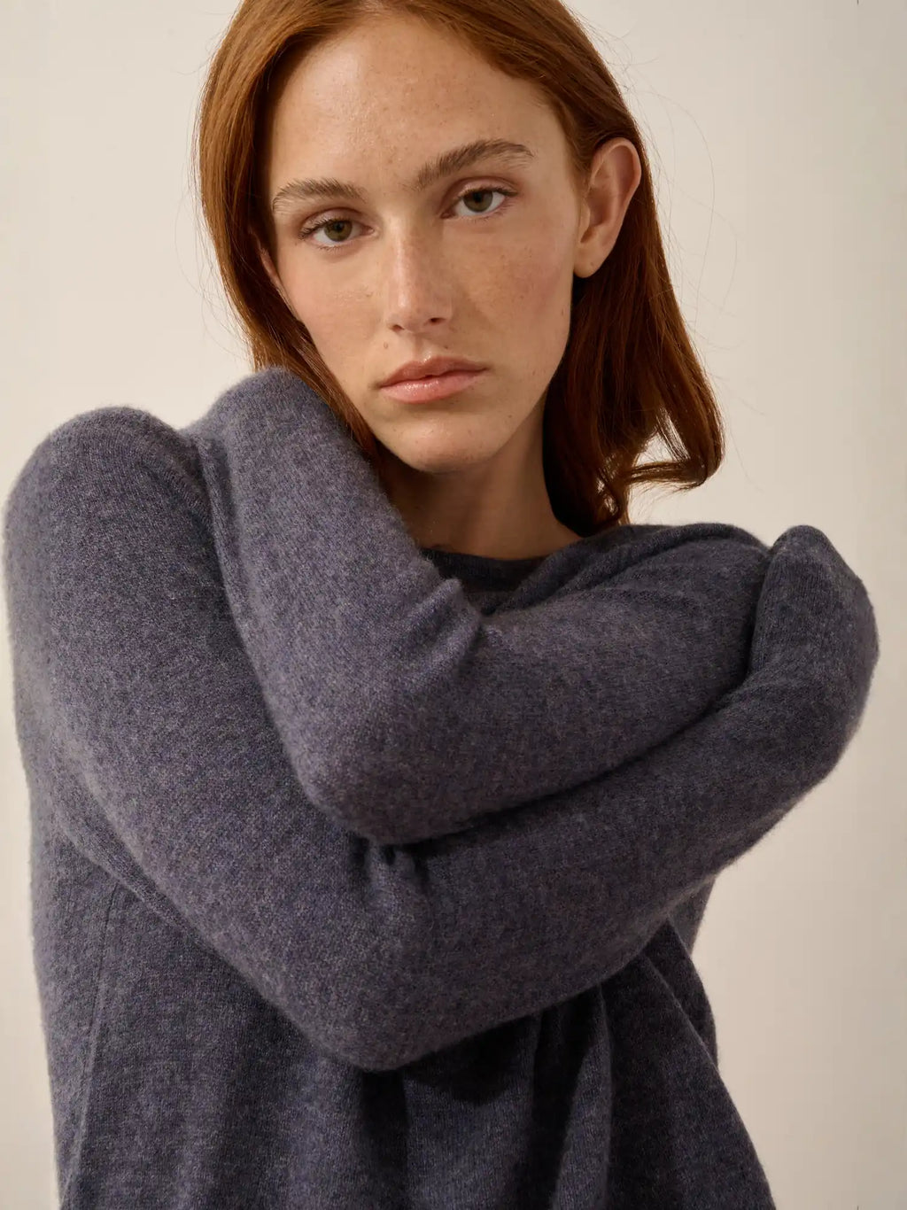 JANE Pull Col Rond Violet Gris Chiné