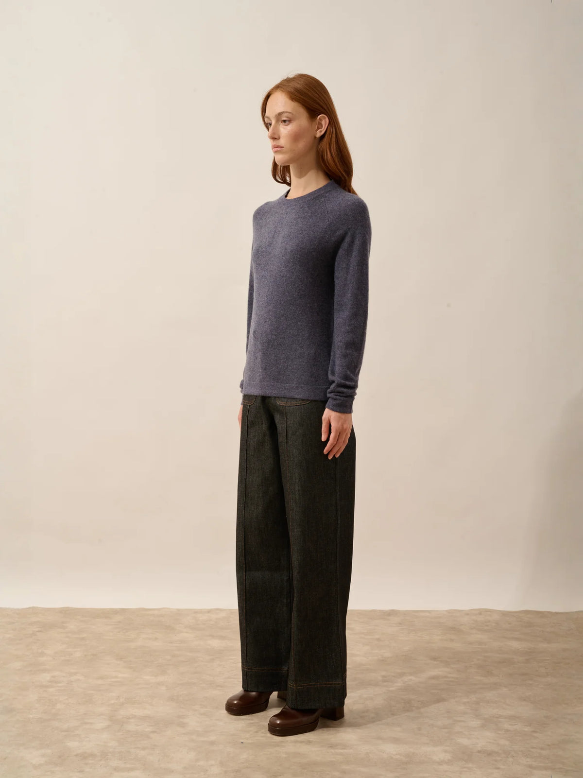 JANE Pull Col Rond Violet Gris Chiné
