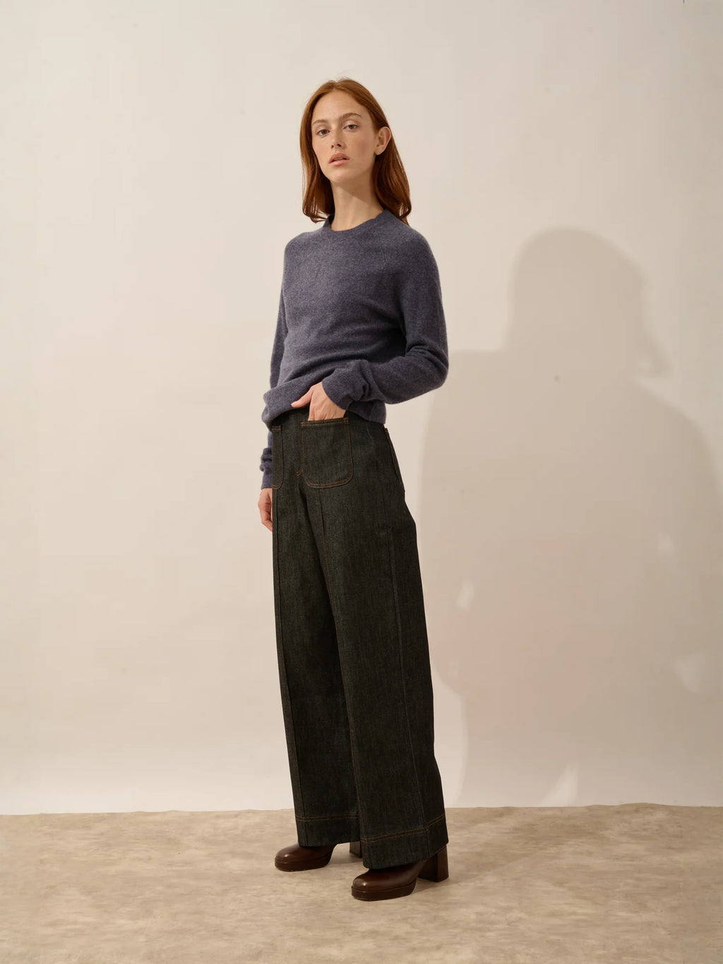 JANE Pull Col Rond Violet Gris Chiné