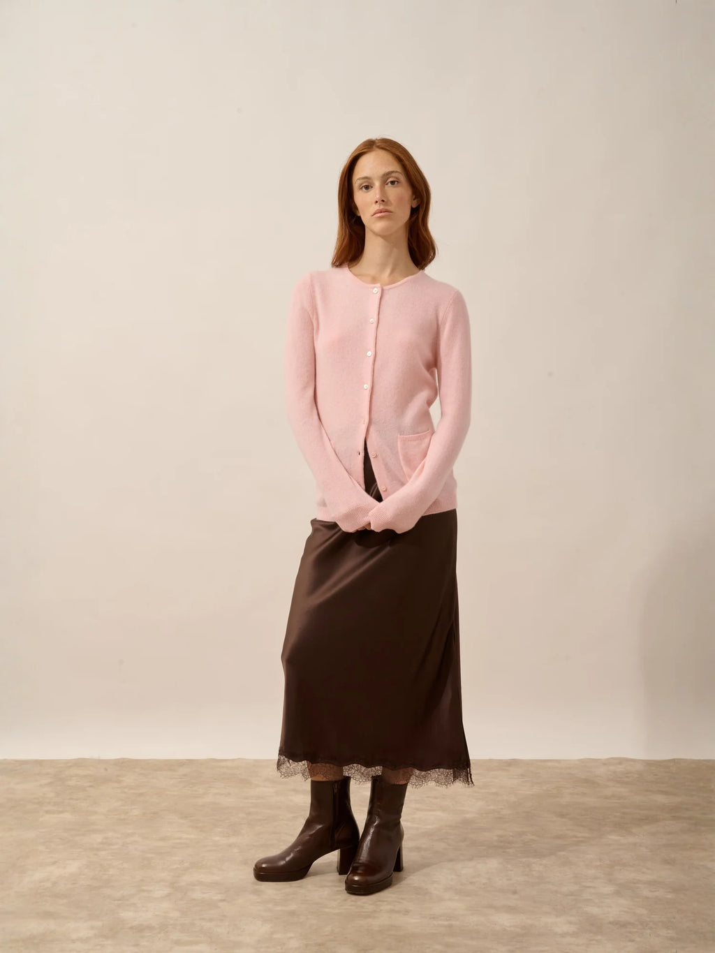 KATHARINE Cardigan Crew Neck Ballet Pink