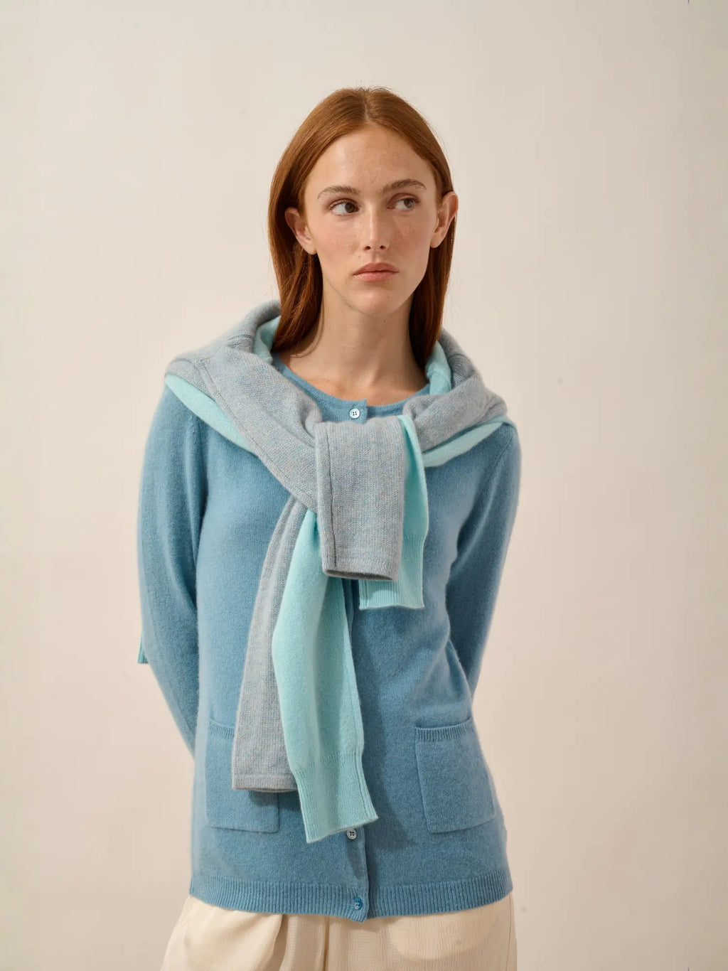 KATHARINE Cardigan Crew Neck Light Petrol