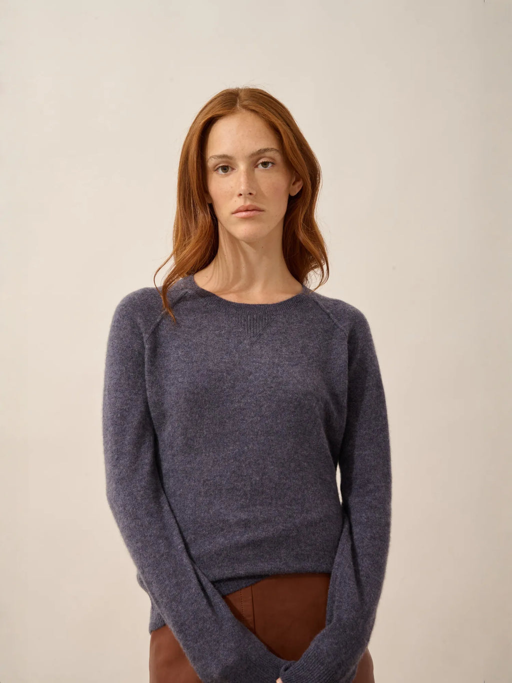 HELEN Pull Col Rond Violet Gris Chiné