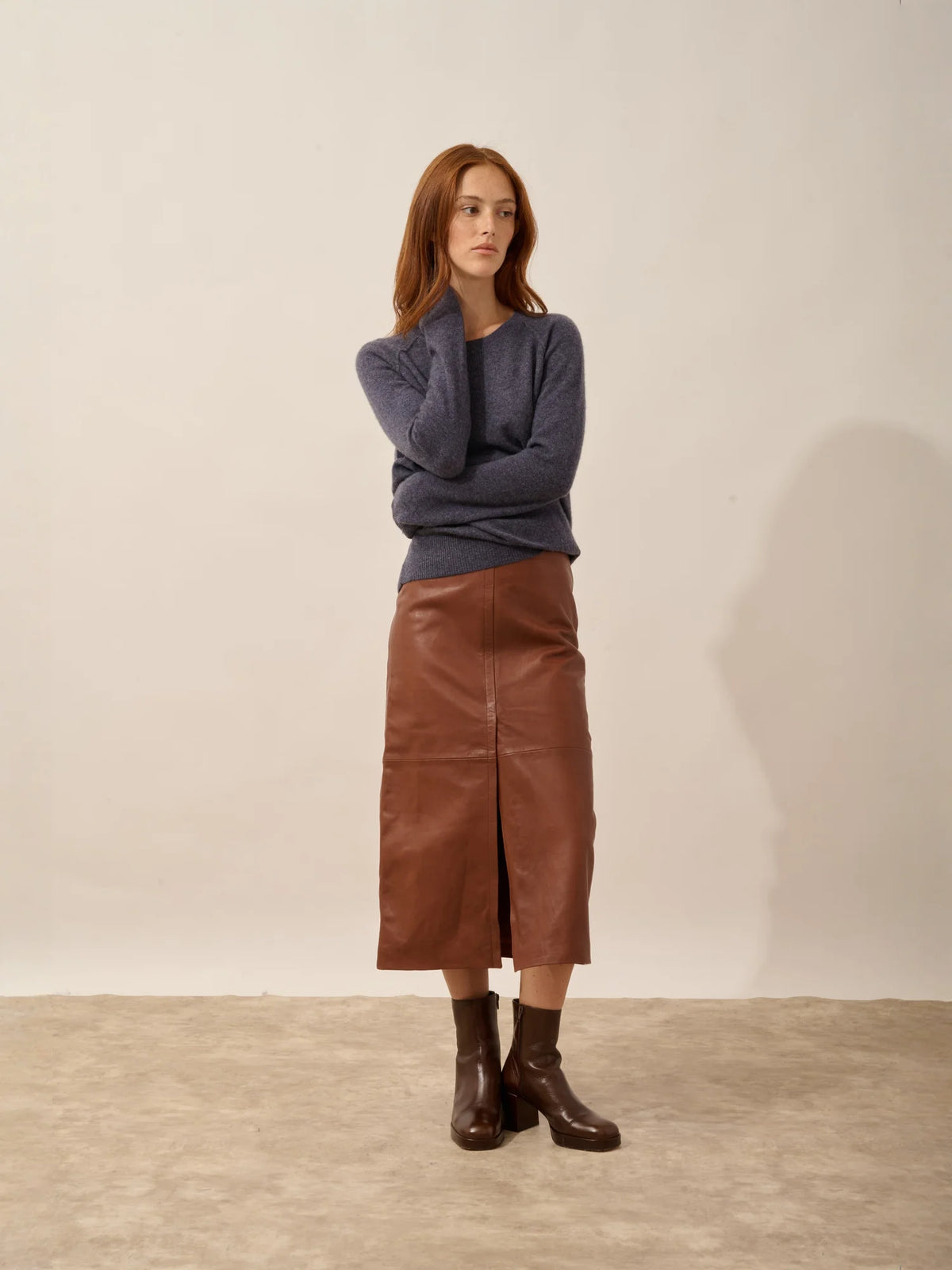 HELEN Pull Col Rond Violet Gris Chiné