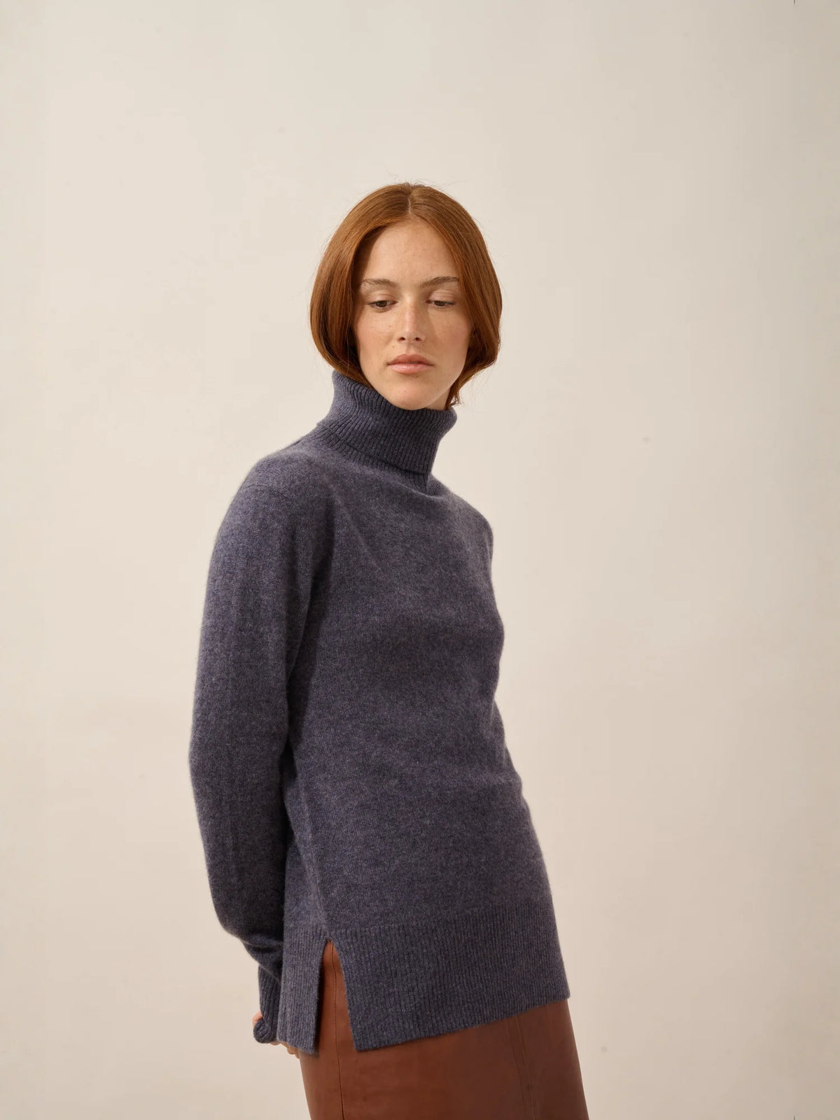 LEXIE Pull Col Roulé Violet Gris Chiné