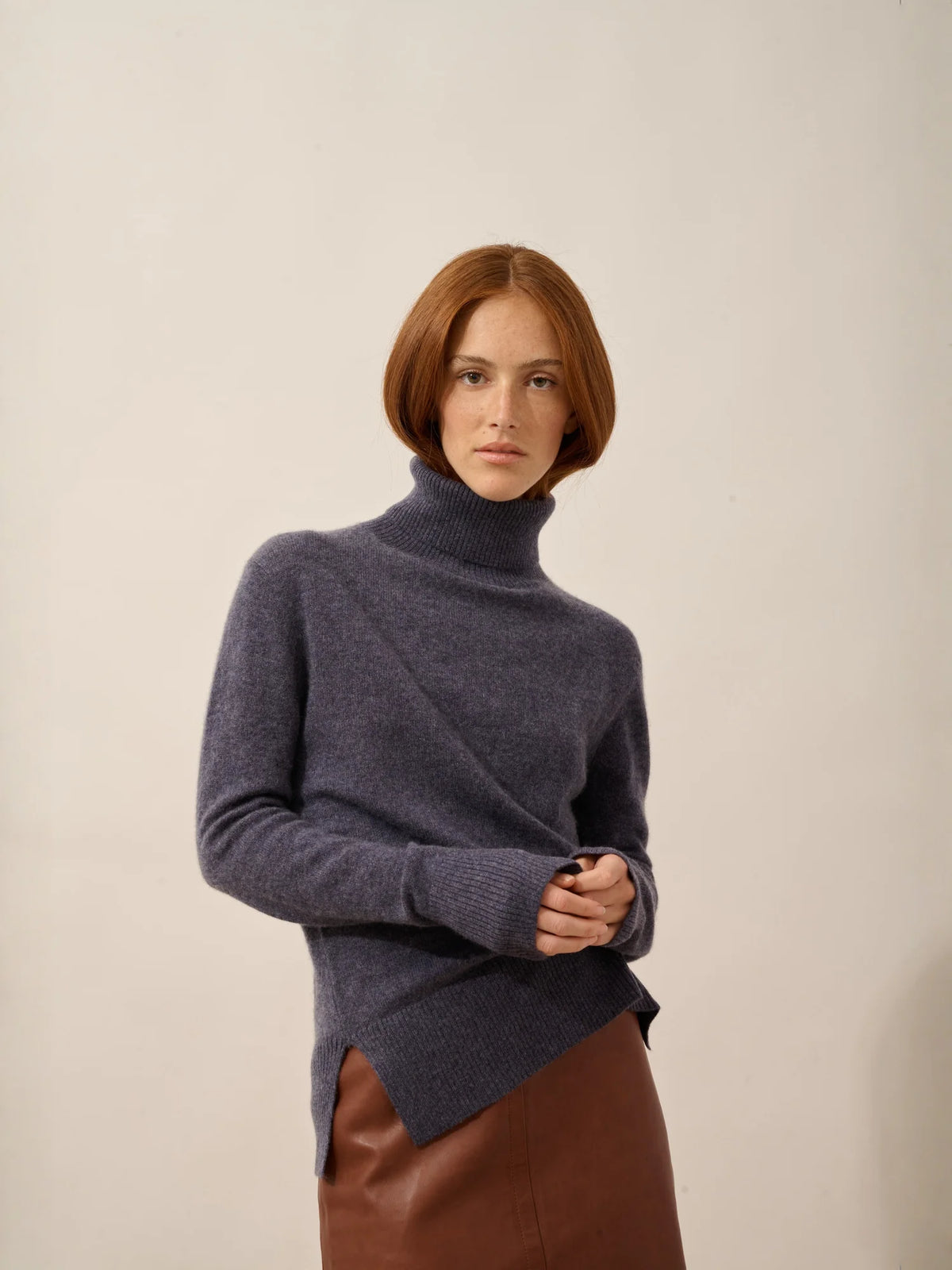 LEXIE Pull Col Roulé Violet Gris Chiné