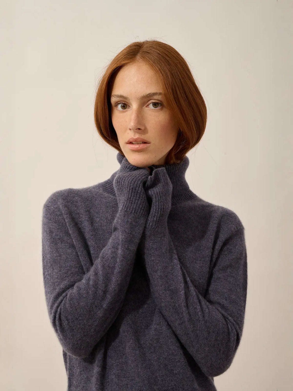 LEXIE Pull Col Roulé Violet Gris Chiné