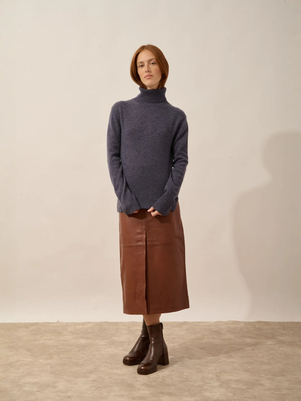 LEXIE Pull Col Roulé Violet Gris Chiné