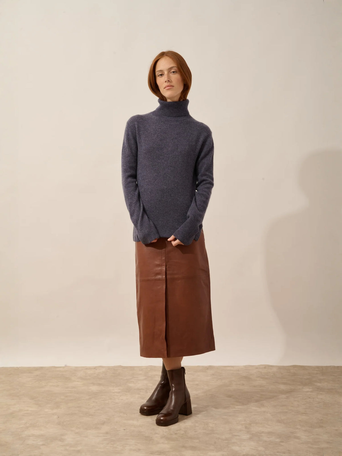 LEXIE Pull Col Roulé Violet Gris Chiné