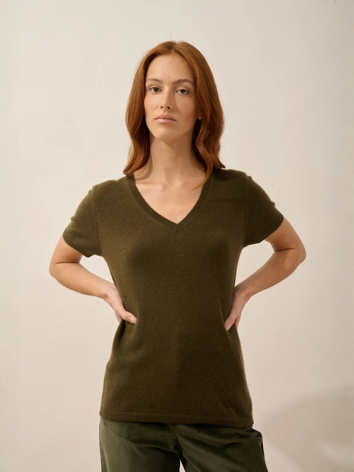 GLAMIS T-Shirt Col V Châtain