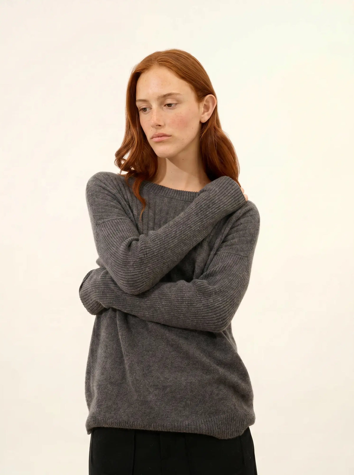 ALVERIS Pull Col Rond Anthracite Chiné
