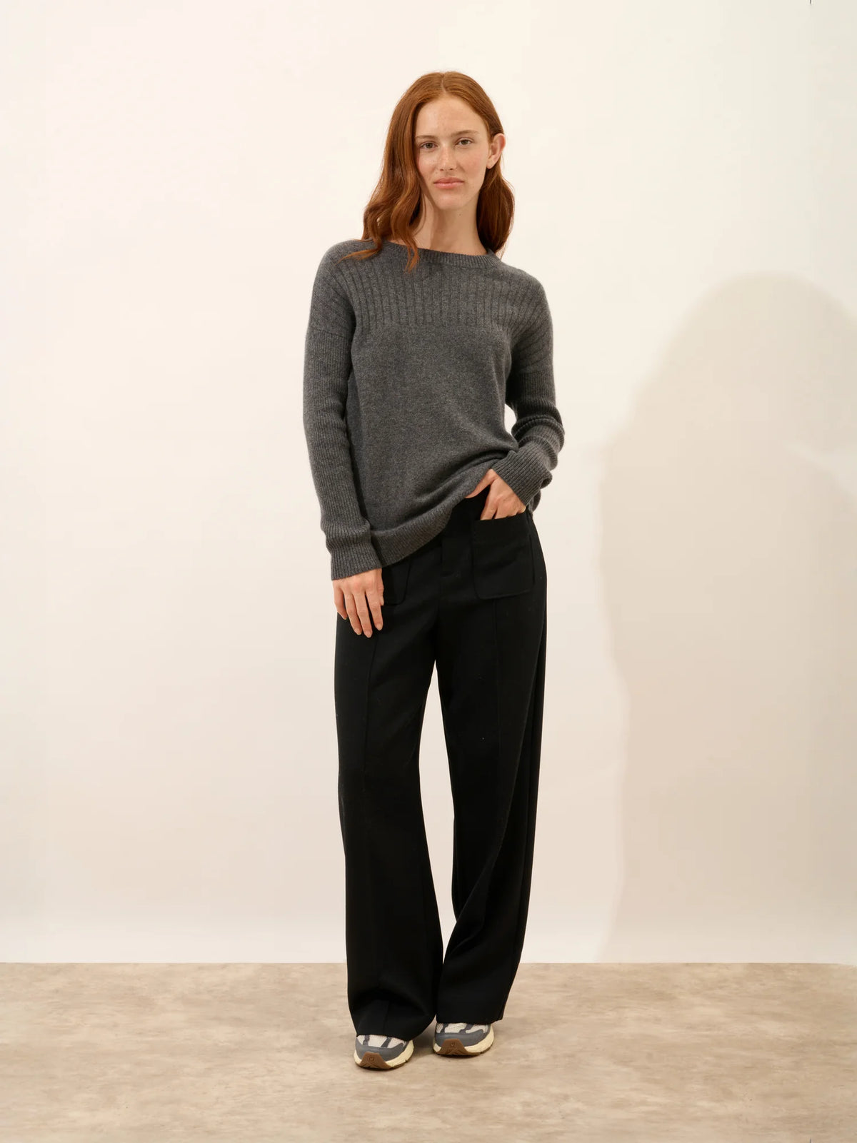 ALVERIS Pull Col Rond Anthracite Chiné