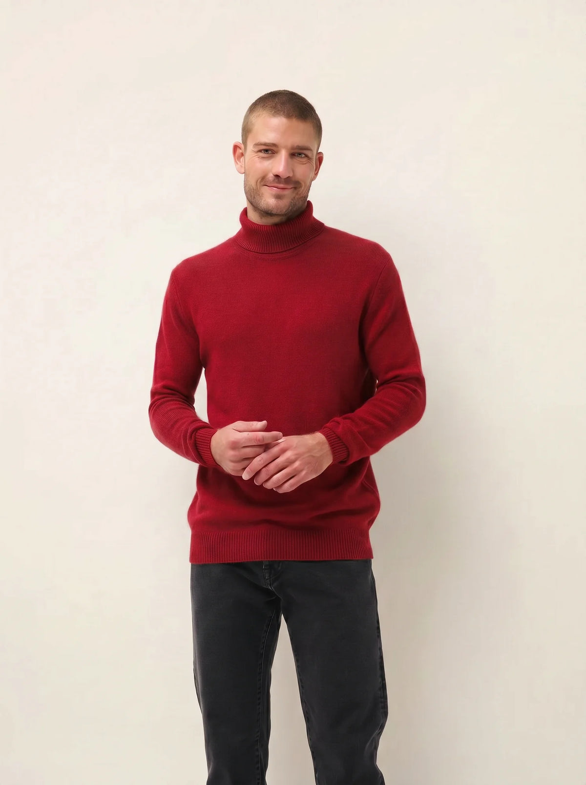 SACHA Pull Col Roulé 4 Fils Rouge