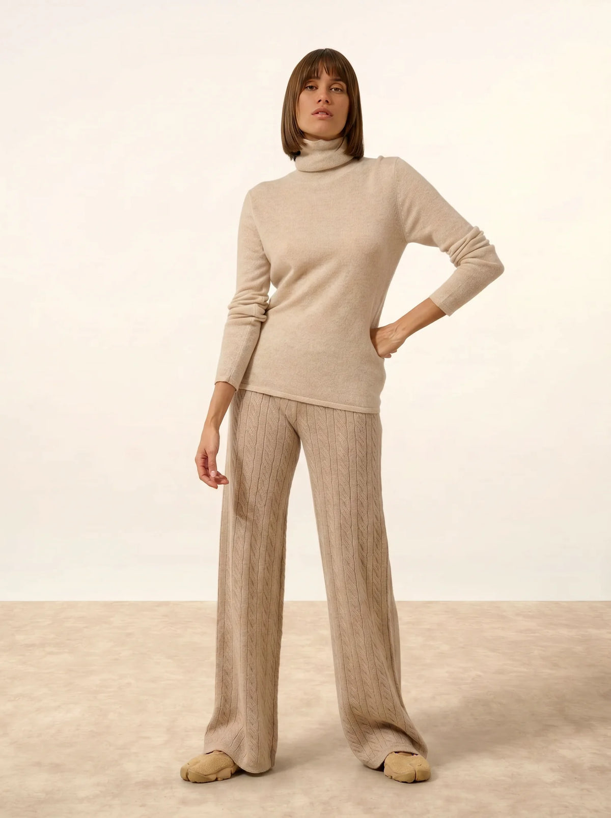 AVA Pullover Rollkragen Beige meliert