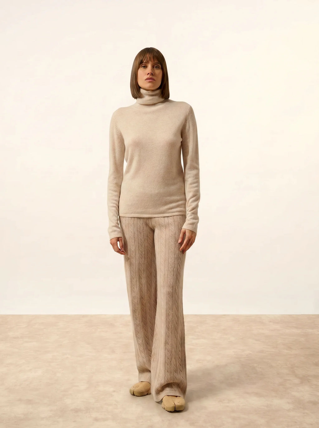 AVA Pull Col Roulé Beige Chiné
