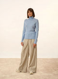 AVA Pull Col Roulé Bleu Ciel Chiné