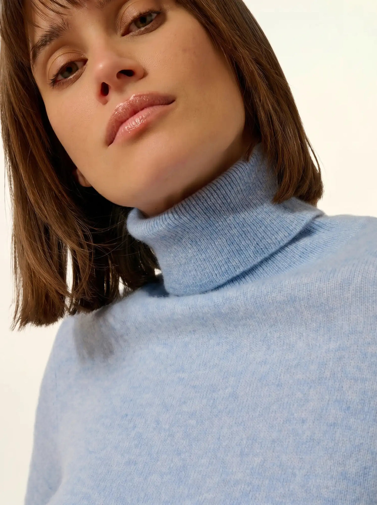 AVA Pull Col Roulé Bleu Ciel Chiné