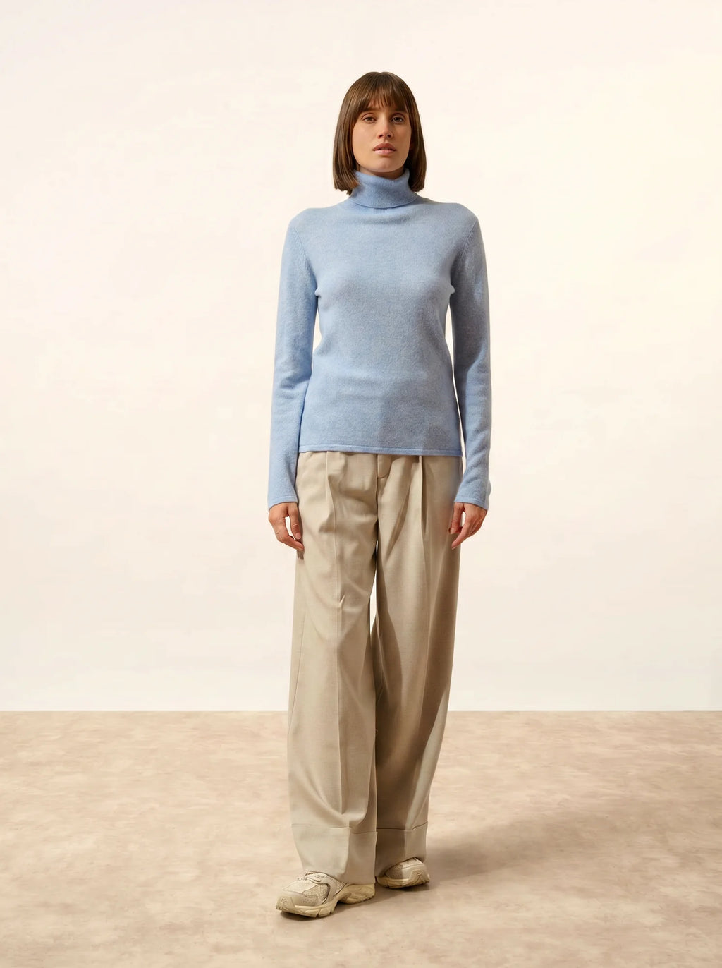 AVA Pull Col Roulé Bleu Ciel Chiné