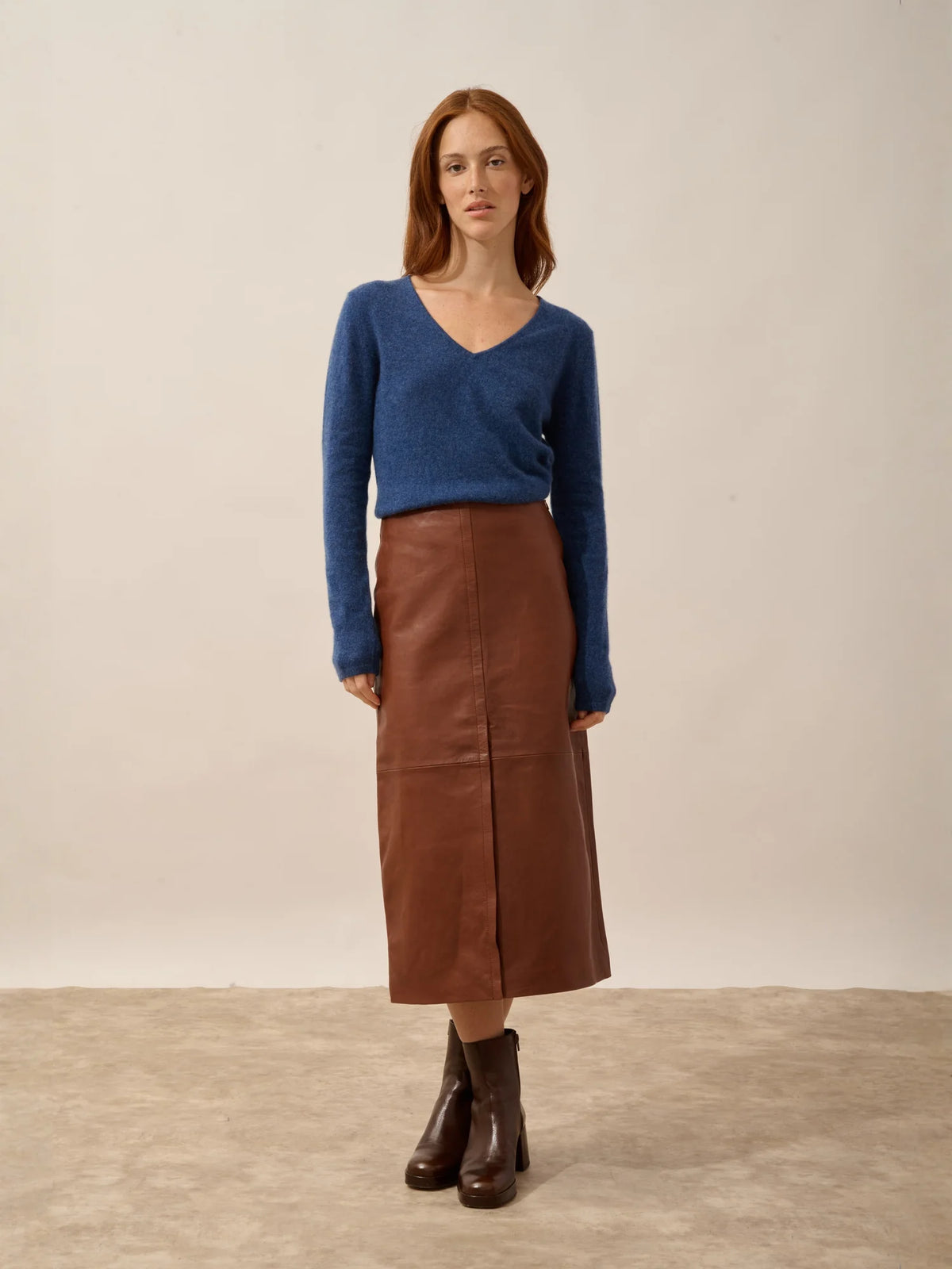 JOAN Pullover V-Ausschnitt Ozeanblau meliert