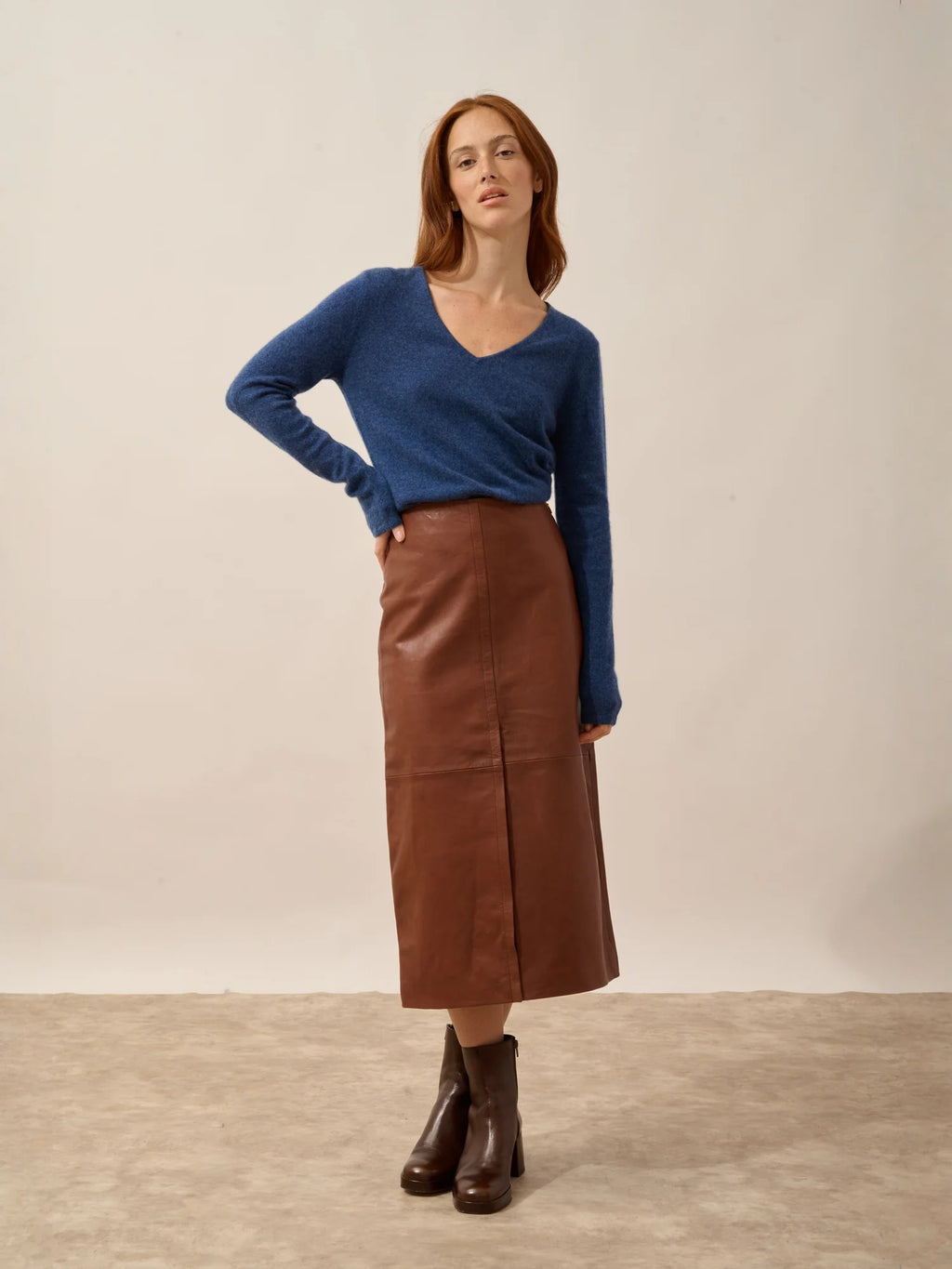 JOAN Pullover V-Ausschnitt Ozeanblau meliert