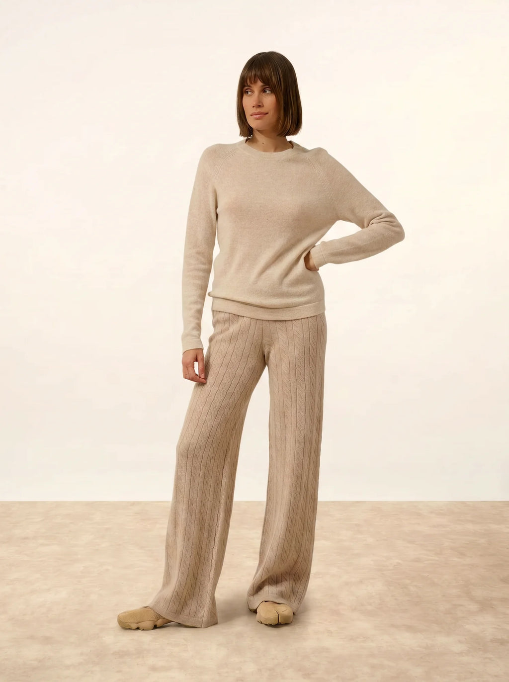 JANE Pullover Rundhalsausschnitt Beige meliert