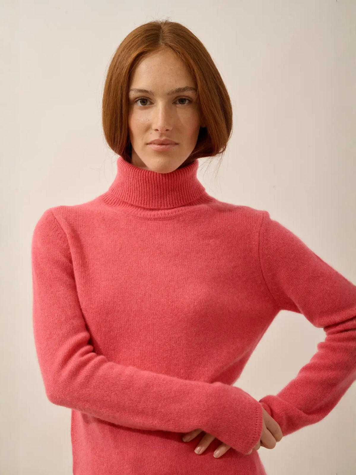 MATT Pullover Rollkragen 4-fädig Erdbeerrot