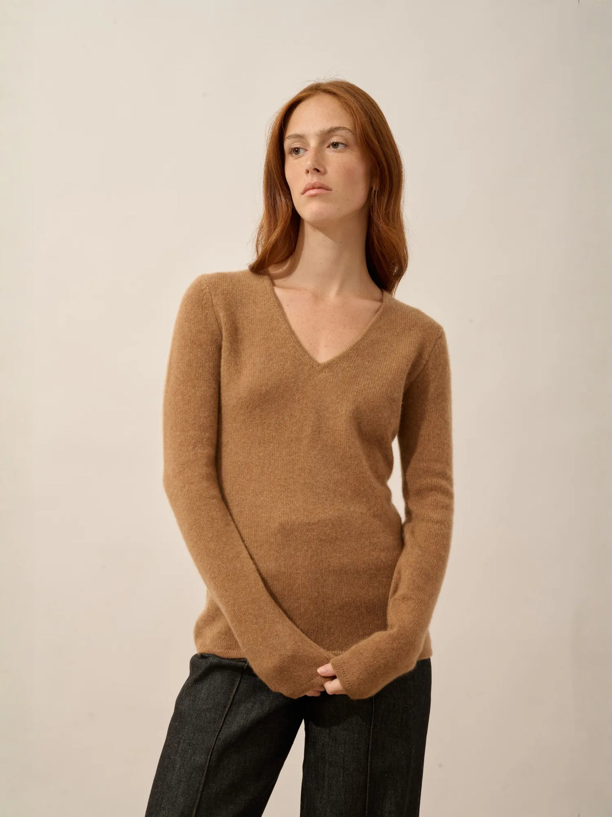 ABBY Pull Col V 4 Fils Noisette