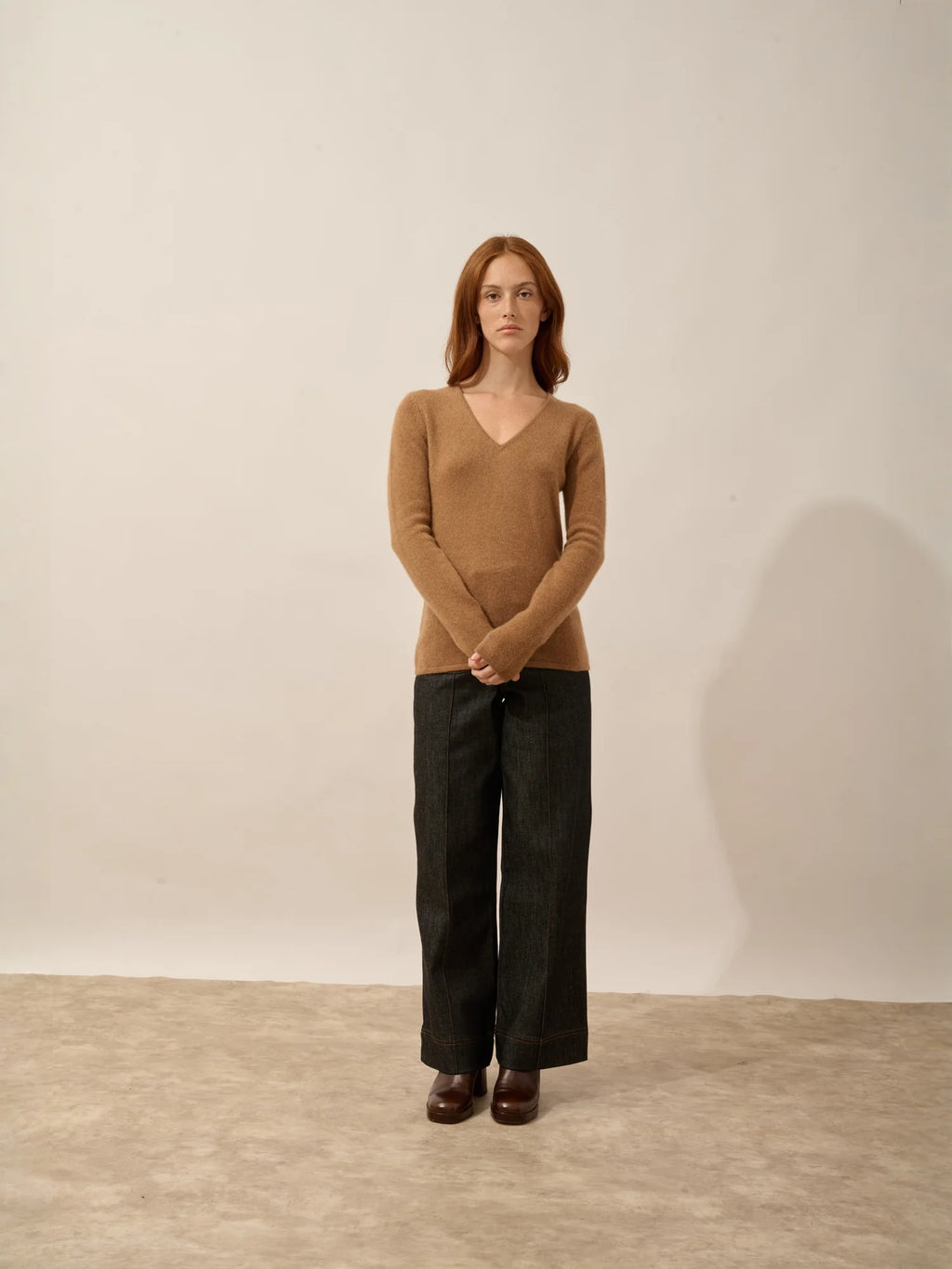 ABBY Pull Col V 4 Fils Noisette