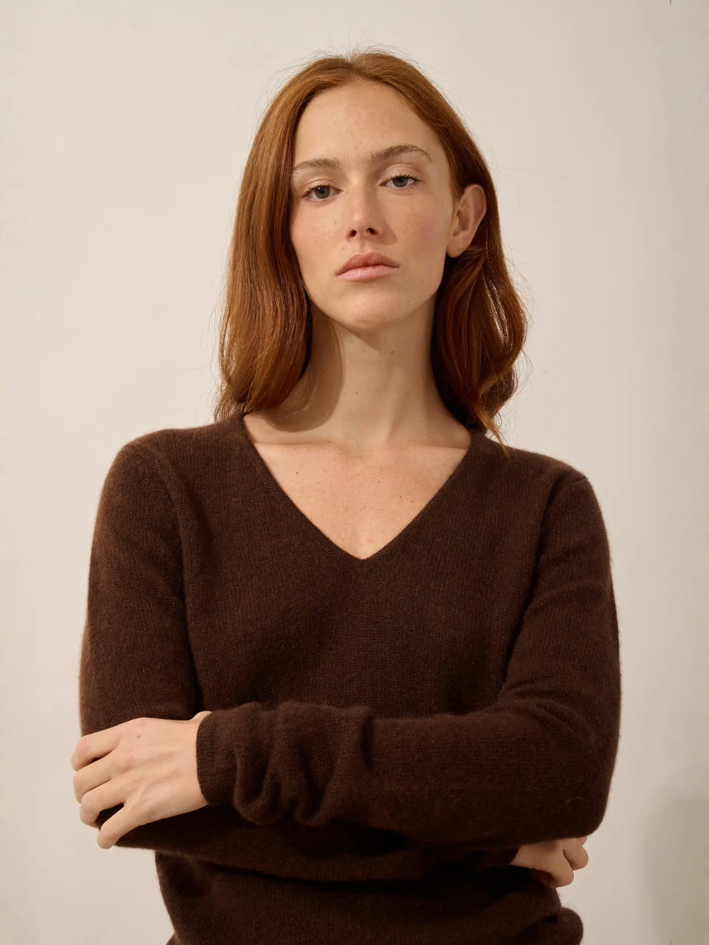 ABBY Sweater V-Neck 4 Ply Coffee