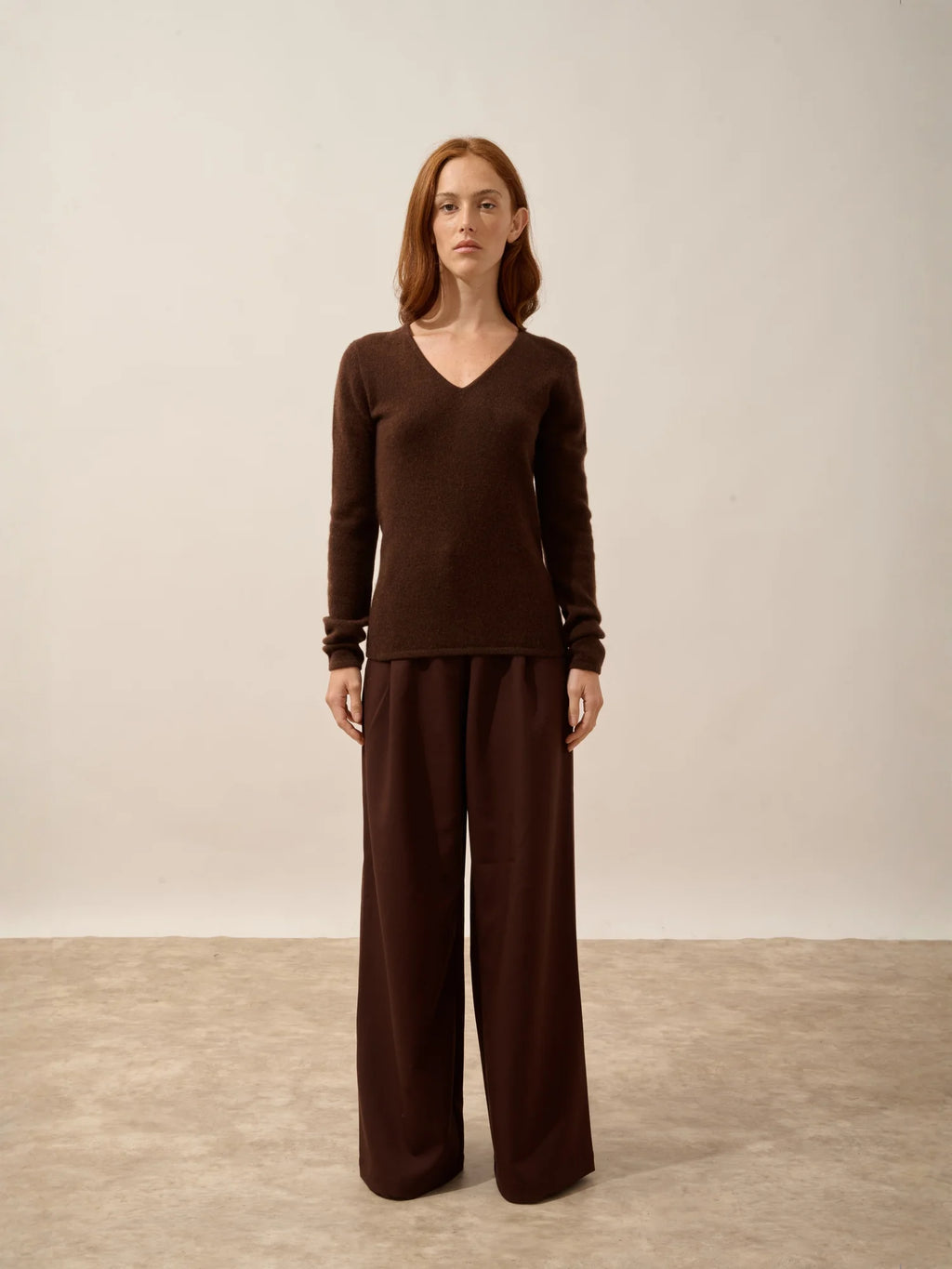 ABBY Sweater V-Neck 4 Ply Coffee