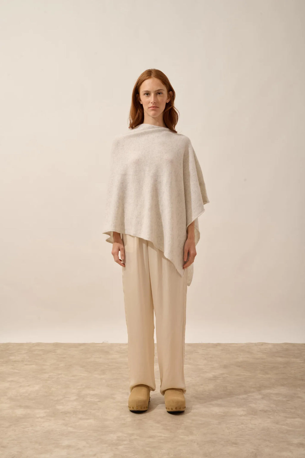 SALLY Poncho 4 Fils Gris Perle Chiné