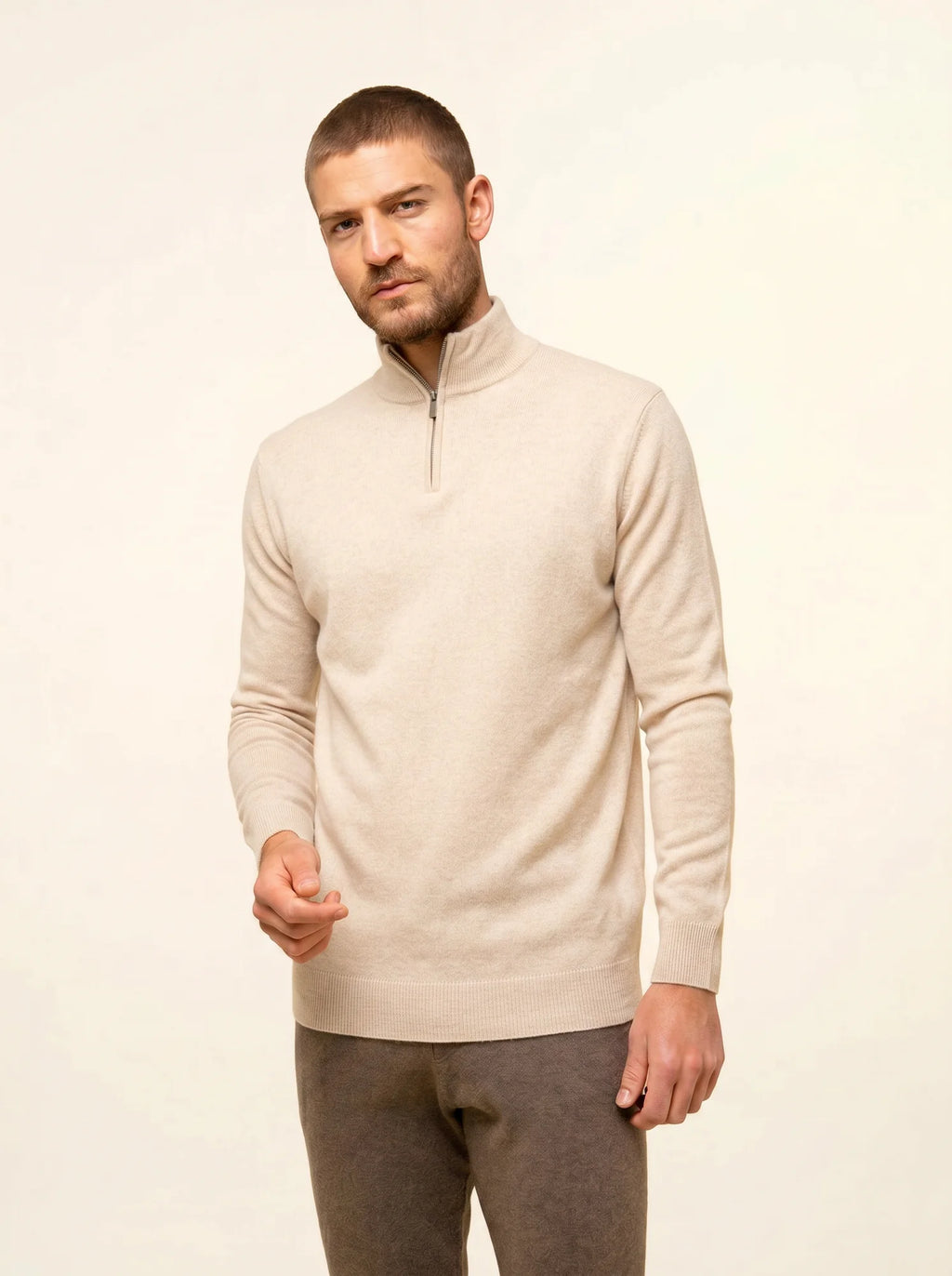 BRADLEY Pullover Truckerkragen Beige meliert