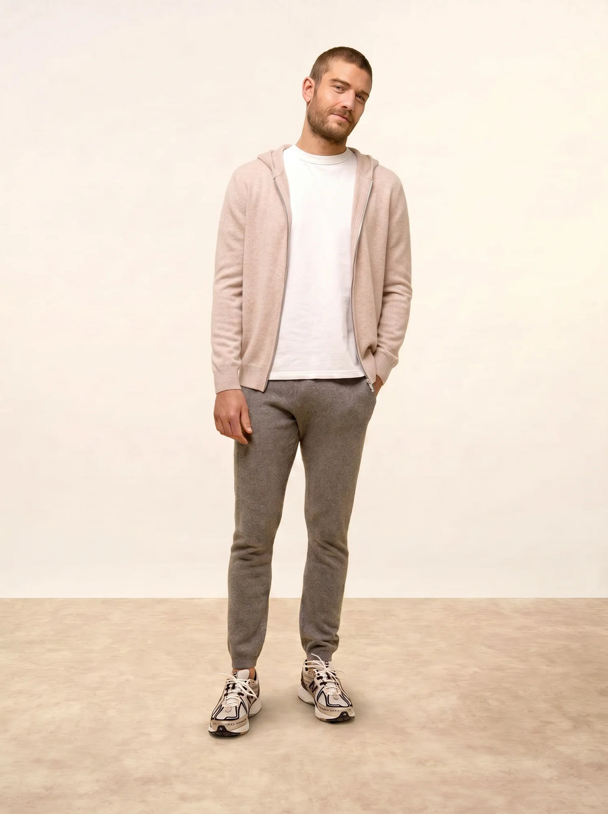 ELLIOT Gilet Zippé Capuche Beige Chiné