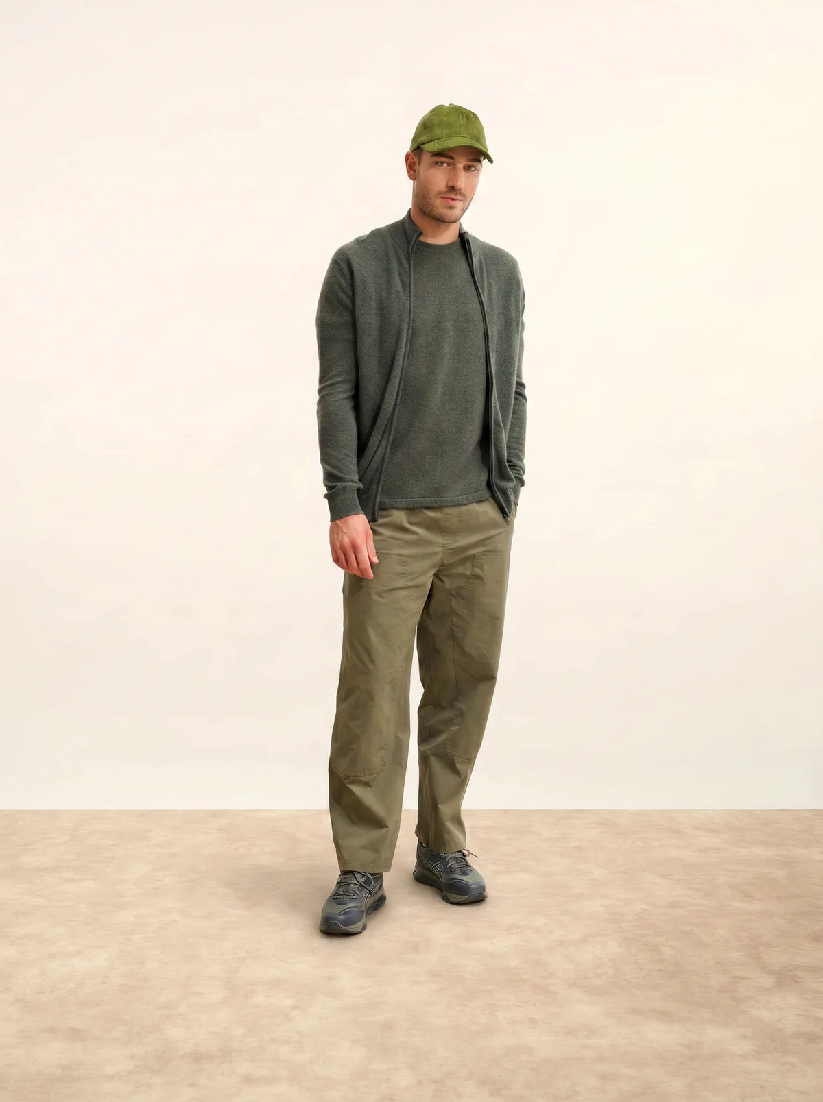 ALAN Gilet Zippé Col Montant Kaki Chiné