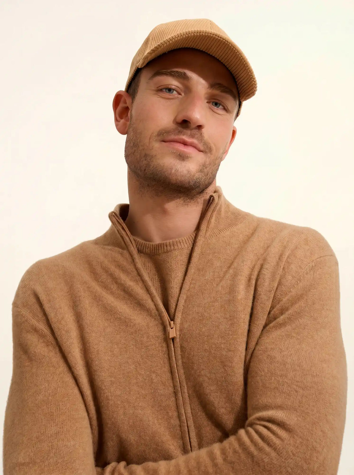 ALAN Gilet Zippé Col Montant Noisette