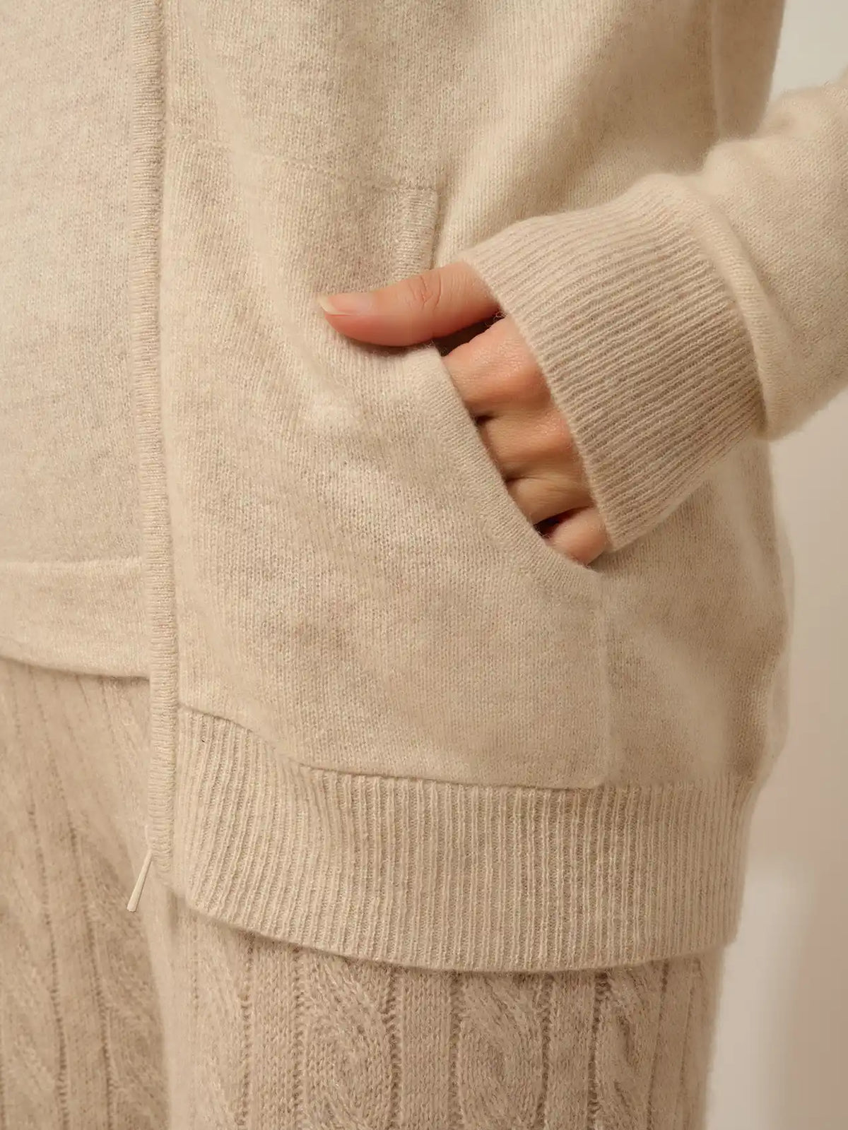 AYR Gilet Zippé Col Montant Beige Chiné