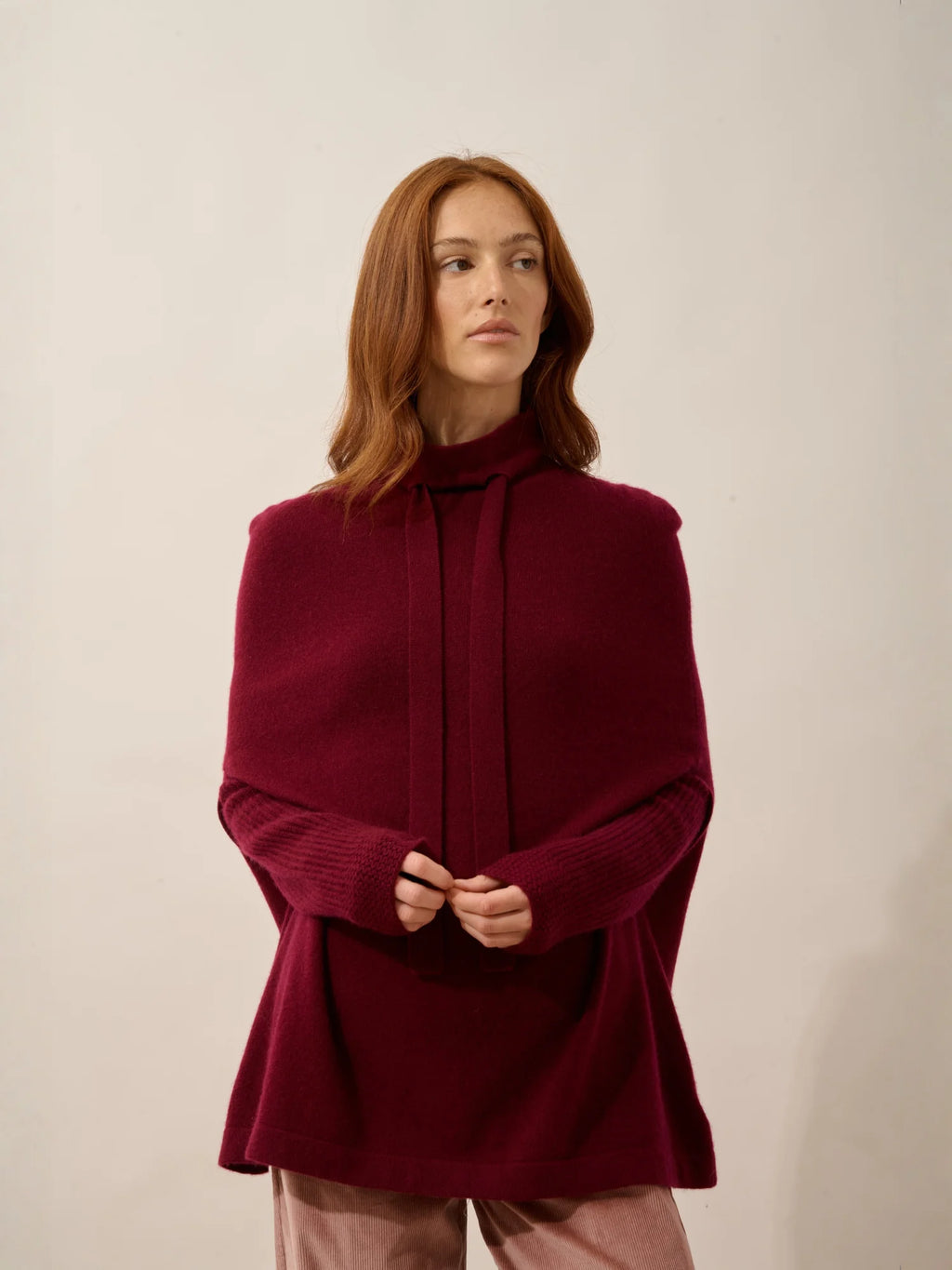 MIAMAR Cape Crew Neck Drawstring Burgundy