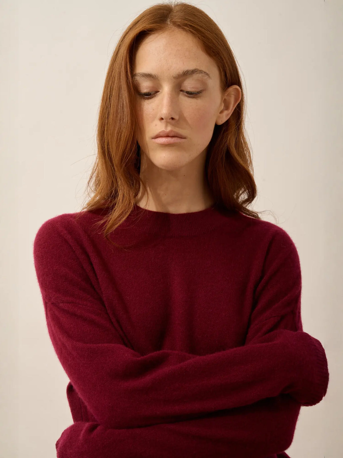 JOSPE Pull Col Rond Bordeaux