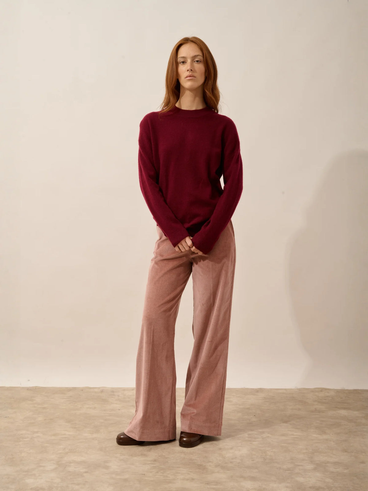 JOSPE Pull Col Rond Bordeaux