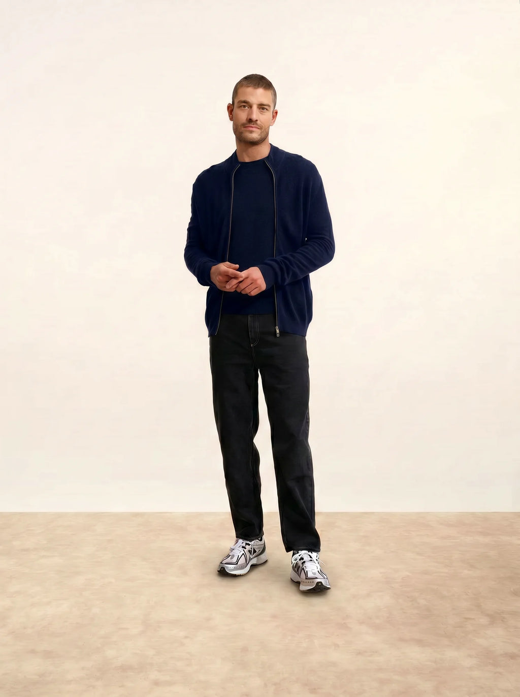 LILOU Gilet Zippé Col Montant Bleu Marine