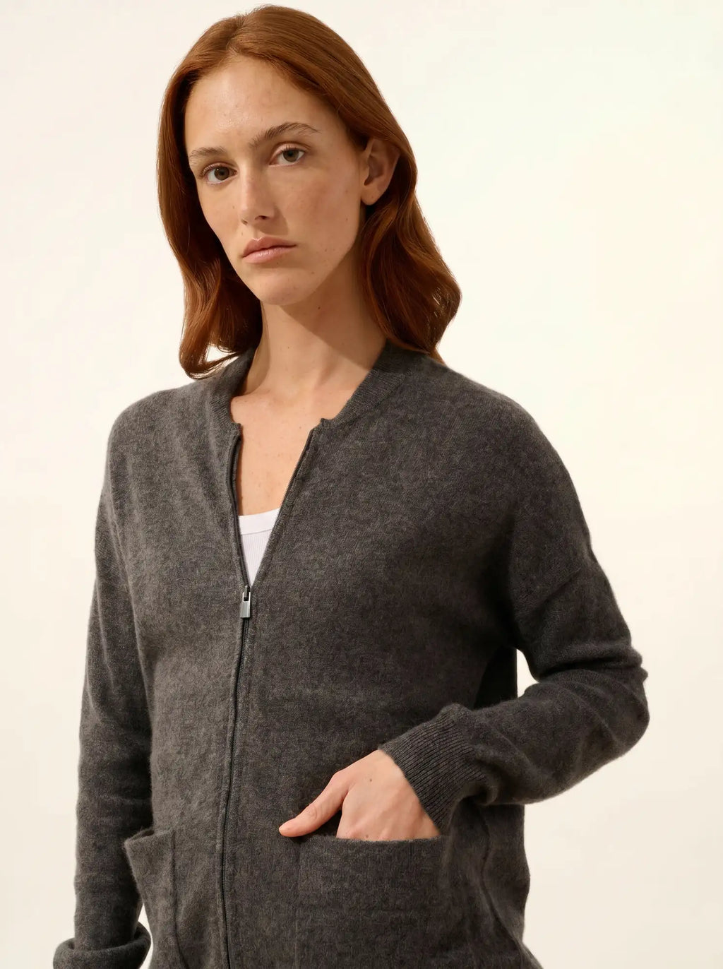 ERVIE Vest Zipped Mandarin Collar Heather Charcoal