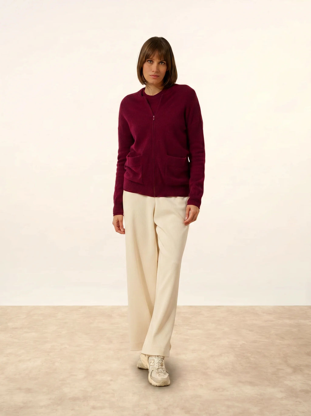 ERVIE Vest Zipped Mandarin Collar Burgundy