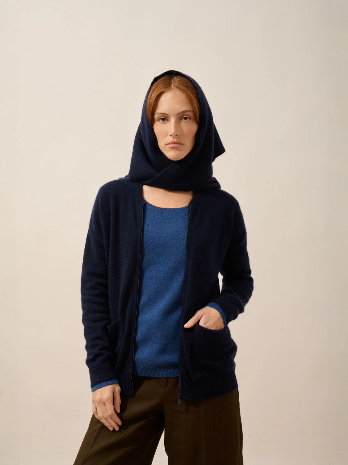 ERVIE Gilet Zippé Col Mao Bleu Marine