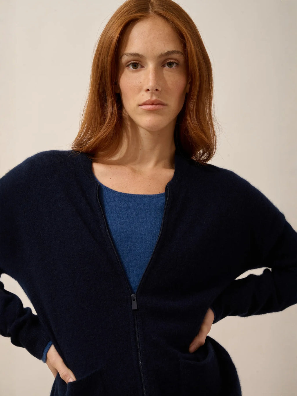 ERVIE Gilet Zippé Col Mao Bleu Marine