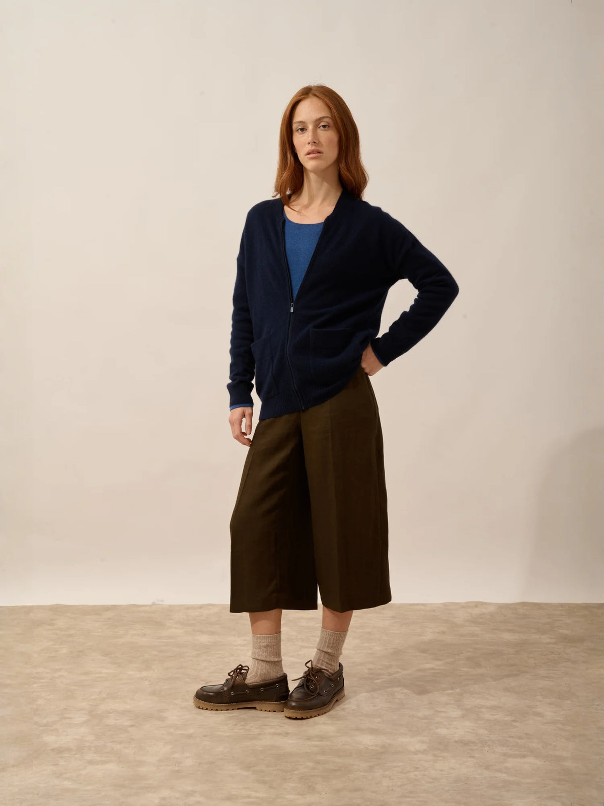 ERVIE Gilet Zippé Col Mao Bleu Marine
