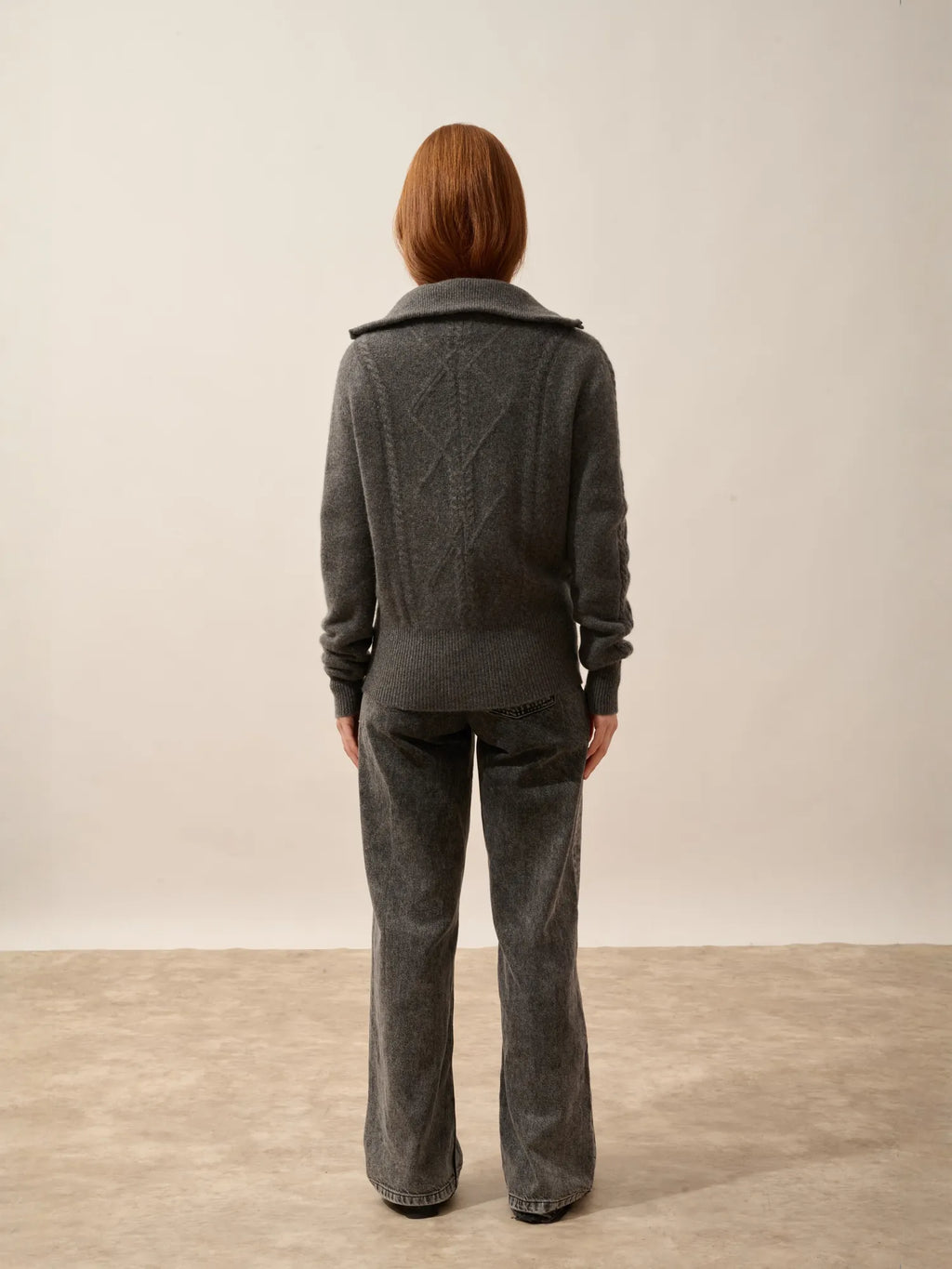 TALARA Gilet Zippé Col Camionneur 4 Fils Anthracite Chiné