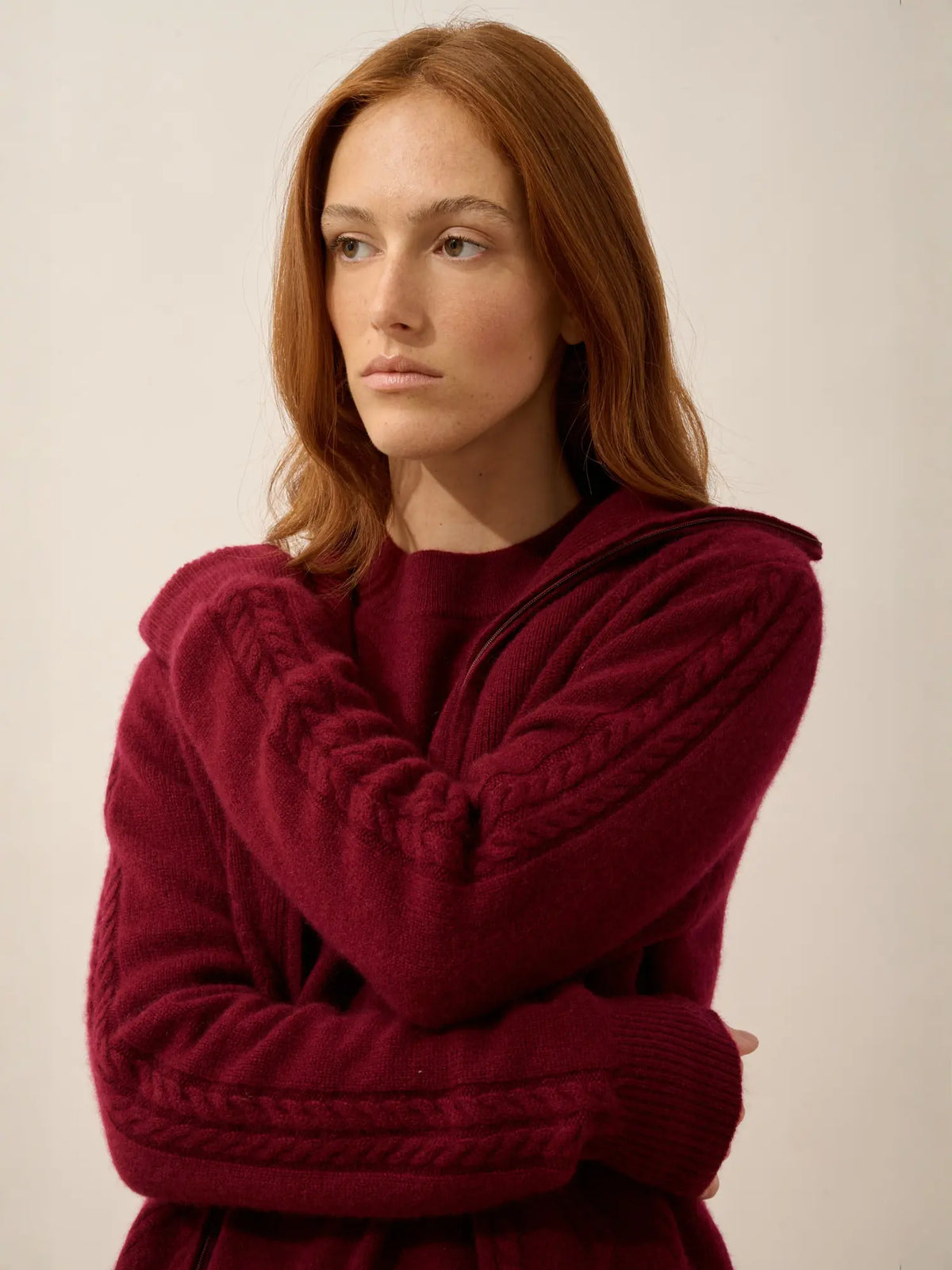 TALARA Gilet Zippé Col Camionneur 4 Fils Bordeaux