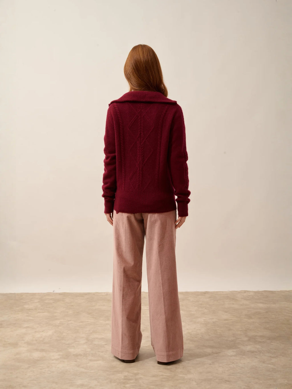 TALARA Gilet Zippé Col Camionneur 4 Fils Bordeaux