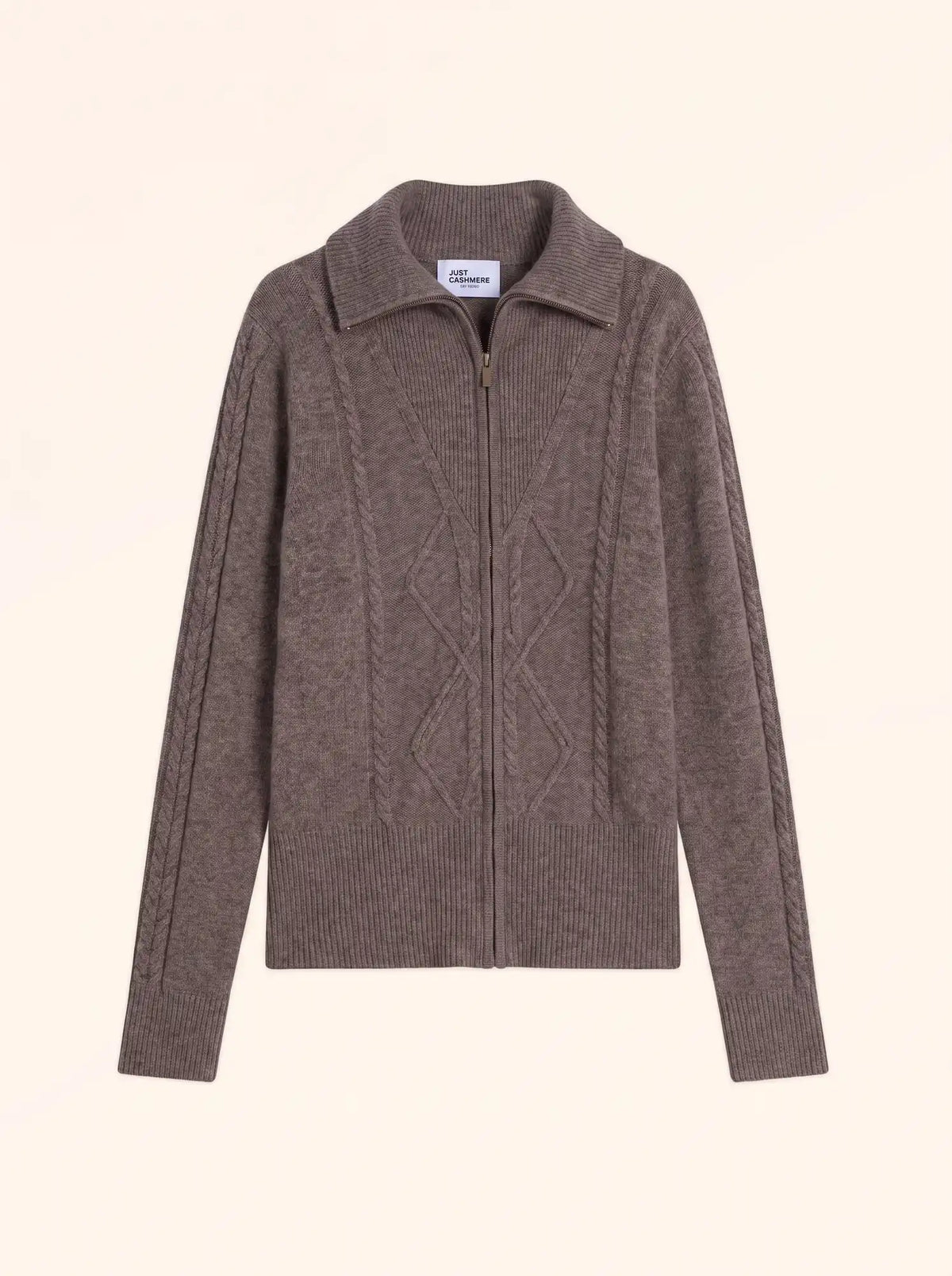 TALARA Gilet Zippé Col Camionneur 4 Fils Taupe Chiné