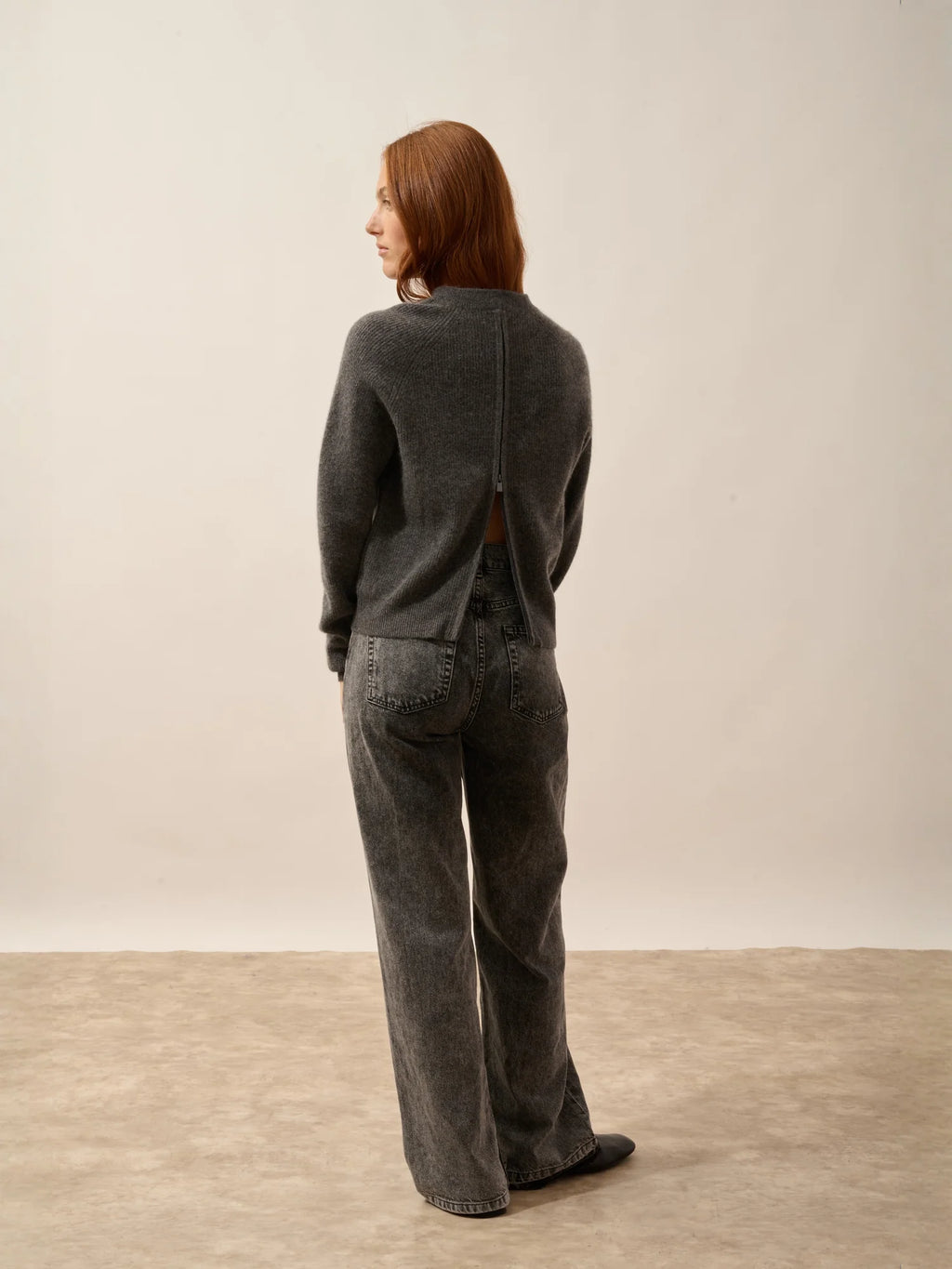 JONA Sweater Crew Neck Zipped Back Heather Charcoal