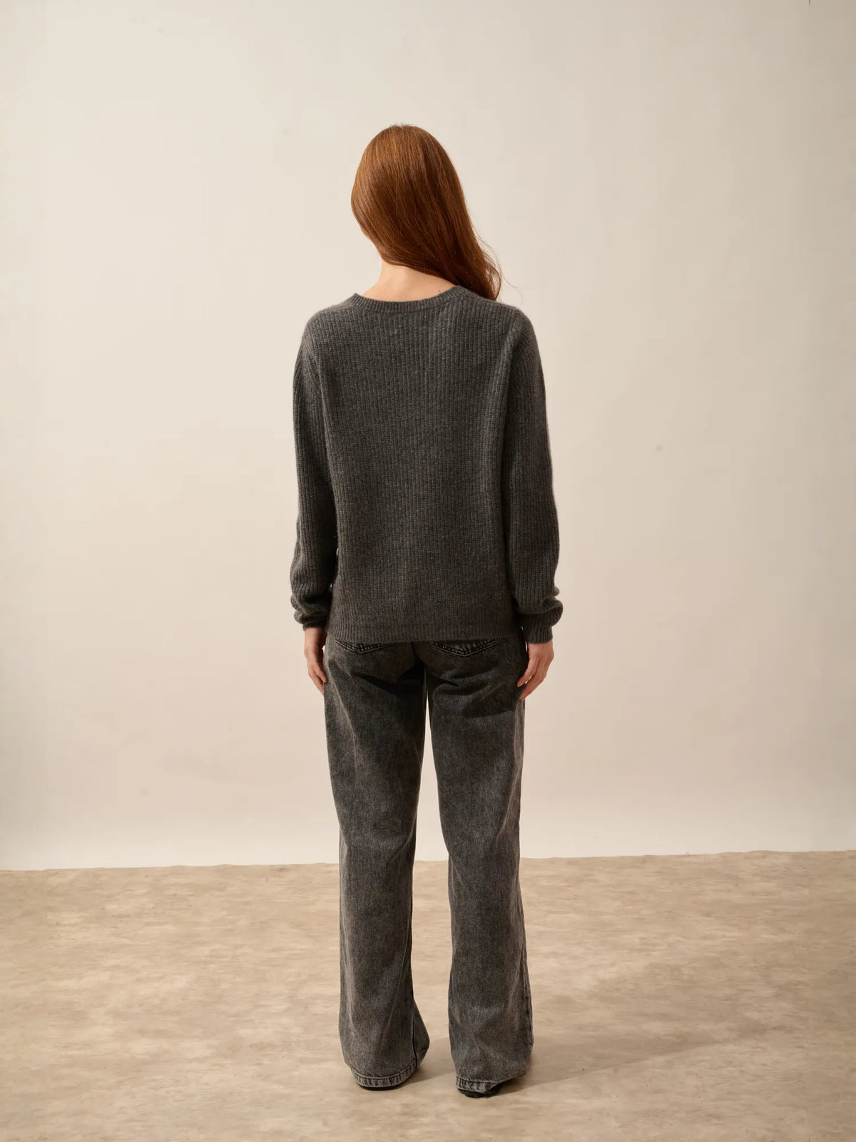 AMRITA Pull Col V 4 Fils Anthracite Chiné